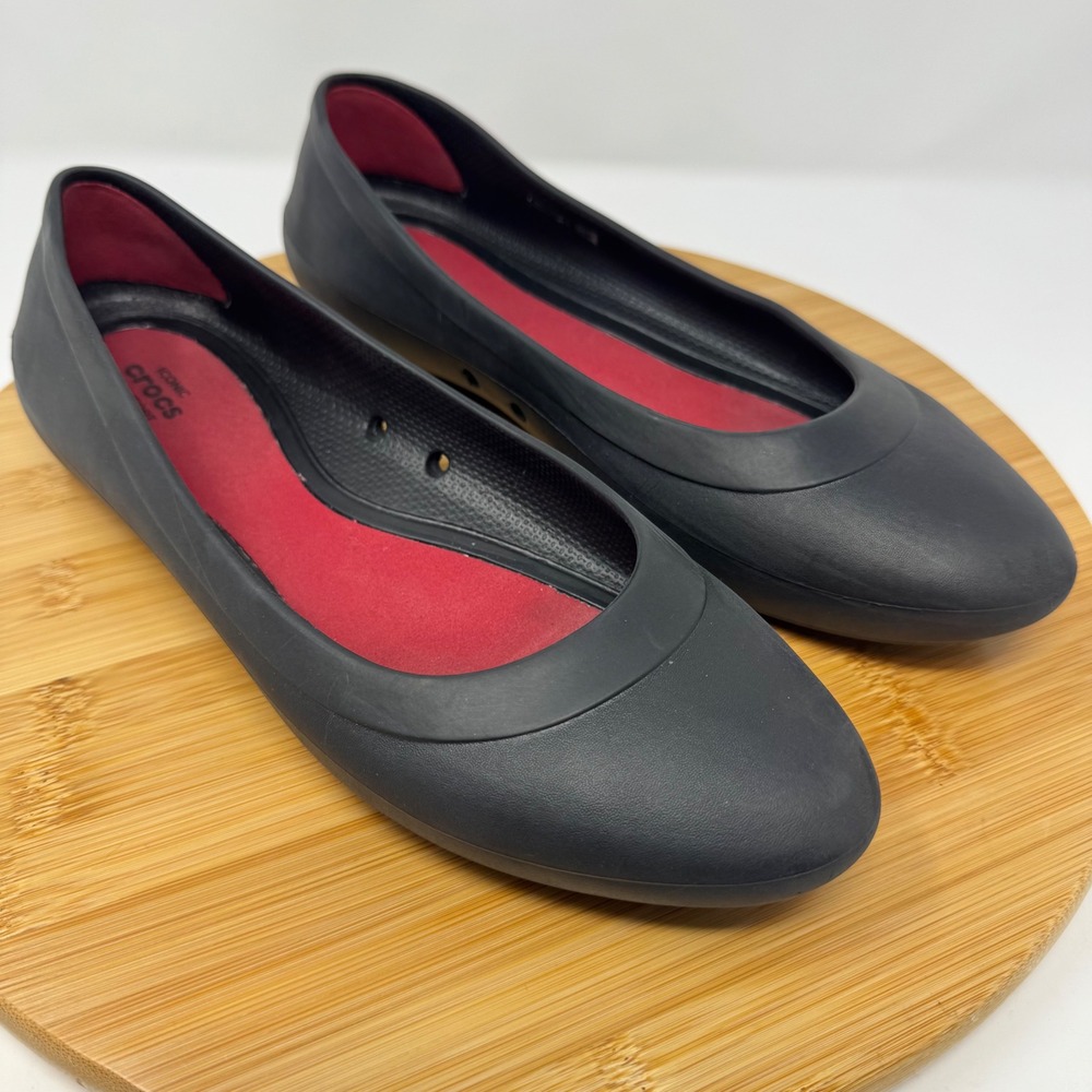 Crocs Kadee Ballet Flats Womens 9 Black Red Iconic Comfort Casual Slip On Shoes
